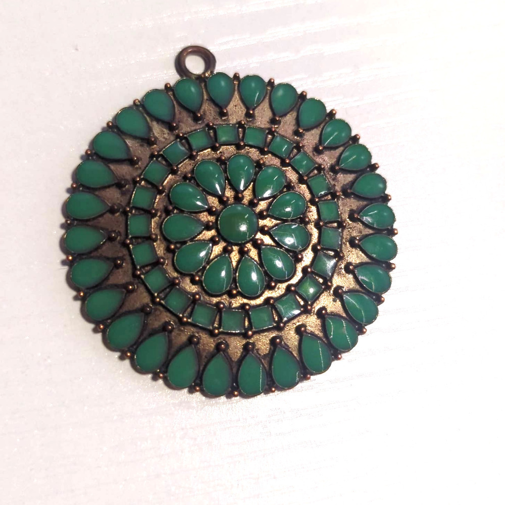 Gold‎ Tone Faux Jade Turquoise Pendant 2" No Chain